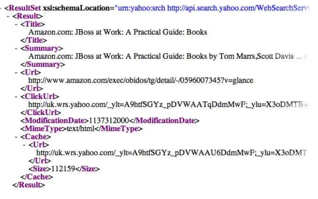 Figure 1.4: Search results from the Yahoo WS API