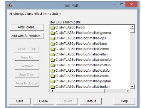 Gambar 3. Menentukan lokasi penyimpanan dengan Add Folder  e.  Simpan pada Matlab6p1 &gt; Work atau sesuai dengan pilihan lokasi yang di inginkan