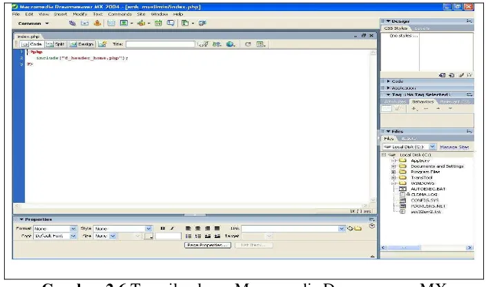 Gambar 2.6 Tampilan layar Macromedia Dreamweaver MX 