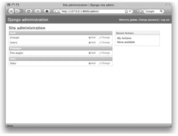 Figure 2-1.  Home page of the Django administrative interface