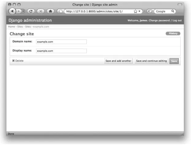 Figure 2-2.  The default site object created by Django