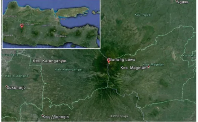 Gambar 1. Lokasi penelitian, Kawasan Gunung Lawu  (Sumber: Google Maps, 2016) 