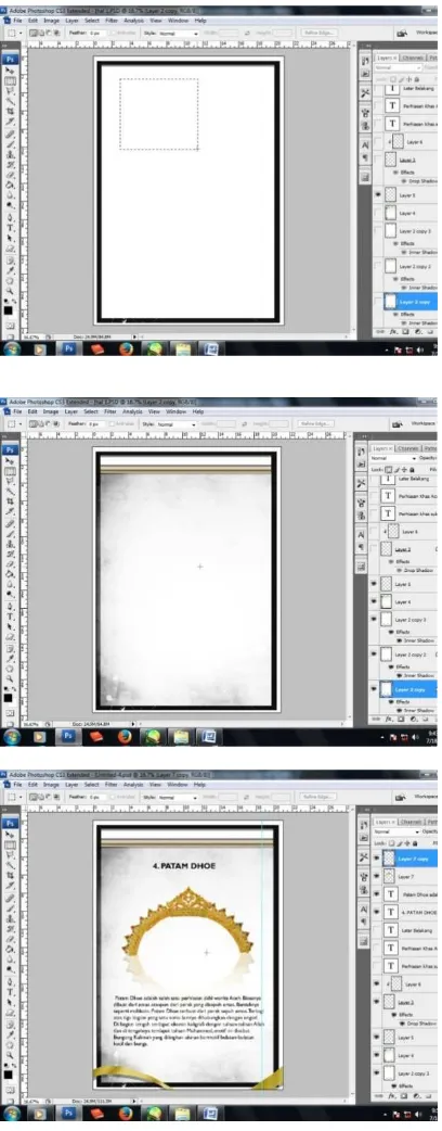 Gambar 4.6 Proses layout isi buku di Adobe Photoshop 