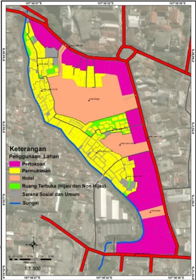 Gambar 3. Peta penggunaan lahan aktual di kawasan Kampung Braga 