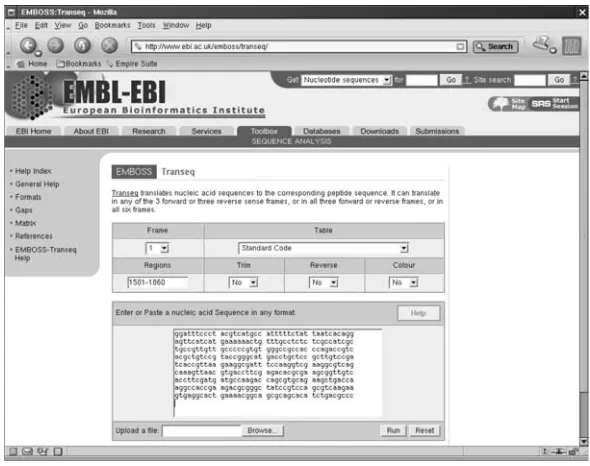 Figure 1.6The EMBOSS/Transeq page at the EBI.