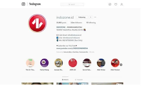 Gambar I.6. tampilan akun Instagram @indozone.id 