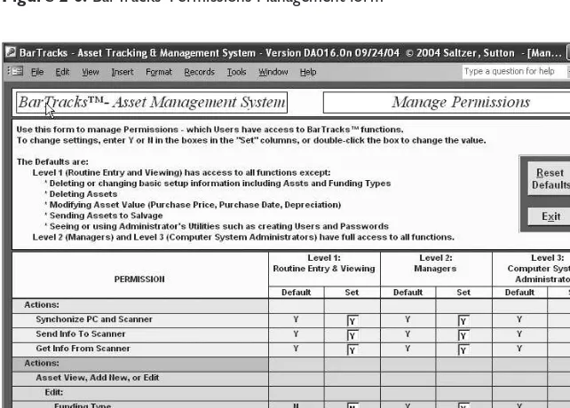Figure 2-6. BarTracks’ Permissions Management form
