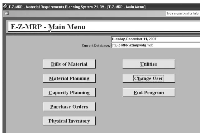 Figure 2-9. E-Z-MRP Bill of Materials Menu
