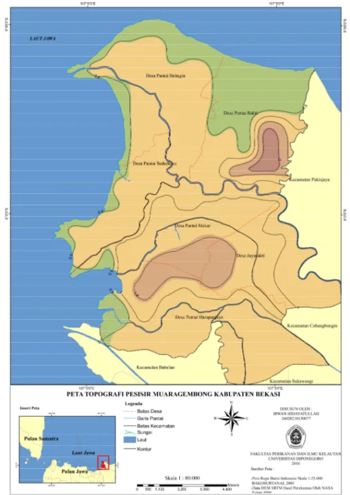Gambar 3. Peta Topografi Pesisir Muaragembong Kabupaten Bekasi 