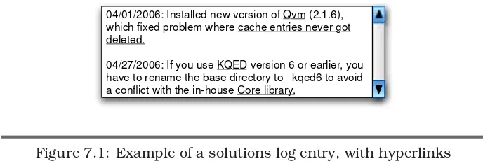 Figure 7.1: Example of a solutions log entry, with hyperlinks