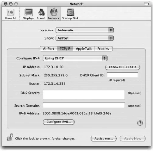 Figure 2-4. The MacOS 10.3 network preference pane, TCP/IP section