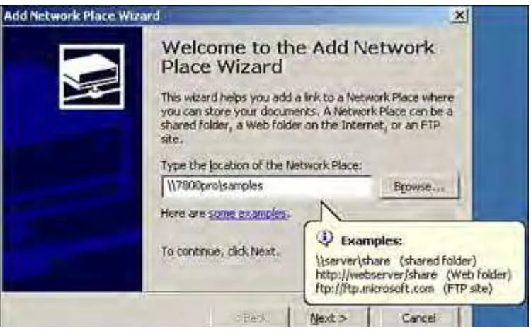 Figure 2.2. Connecting to a shared network folder with the Add Network PlaceWizard.