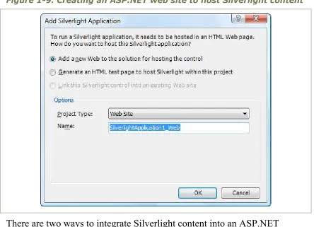 Figure 1-9. Creating an ASP.NET web site to host Silverlight content 