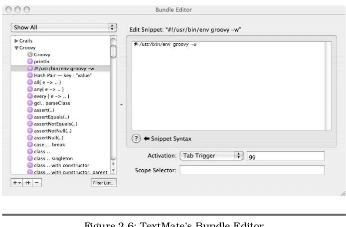 Figure 2.6: TextMate’s Bundle Editor