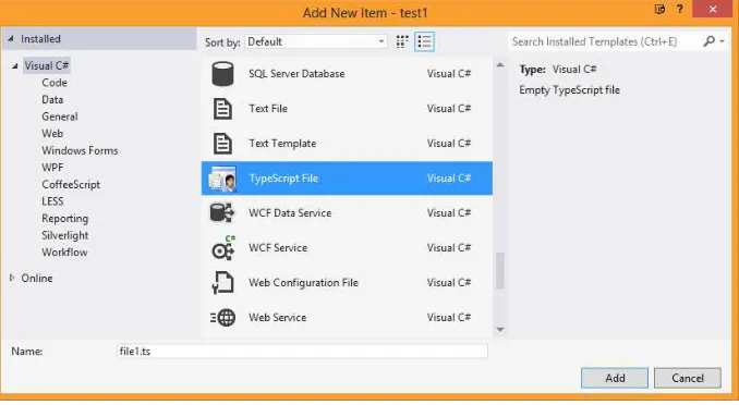 Figure 1-2. Locating the TypeScript project template