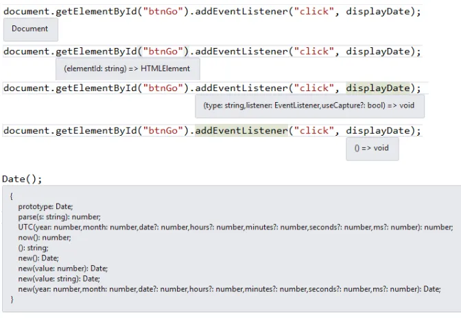 Figure 1-7. The TypeScript Language Service displays type and method information as you hover