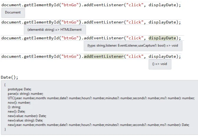 Figure 1-7. The TypeScript Language Service displays type and method information as you hover