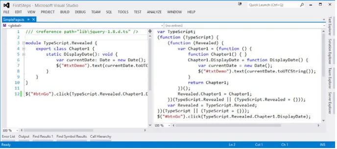 Figure 2-1. The TLS displays the JavaScript your TypeScript will be compiled into