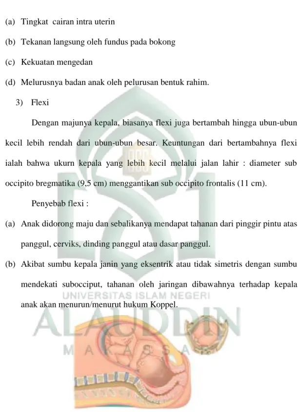 Gambar 2.1 Fleksi, dagu dibawah lebih dekat ke arah dada janin.  Sumber: (Google Image)