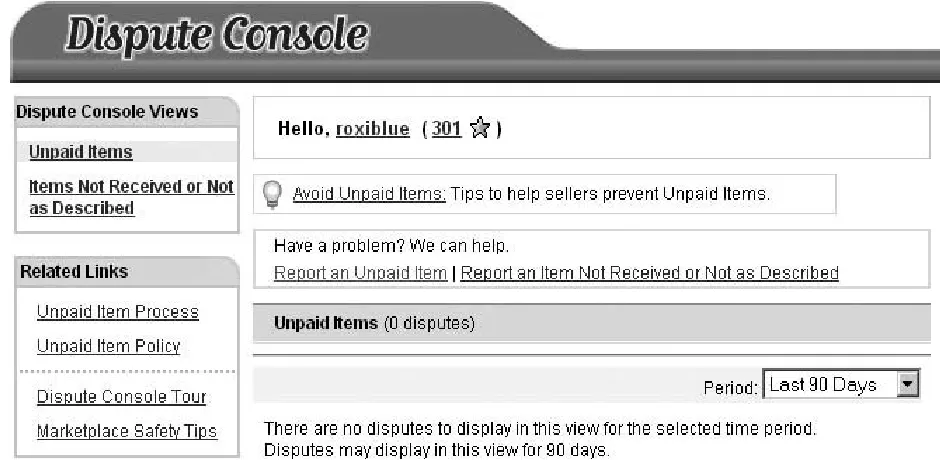 Figure 2-2. Your Dispute Console can be accessedfrom the left navigation column of your My eBaypage.