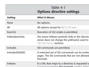 Table 4-1Options directive settings