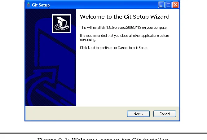 Figure 2.1: Welcome screen for Git installer