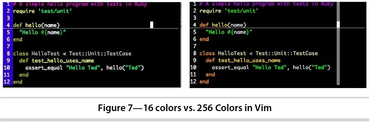 Figure 7—16 colors vs. 256 Colors in Vim