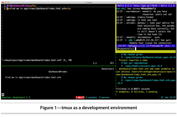 Figure 1—tmux as a development environment