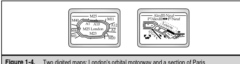 Figure 1-4.Two digited maps: London's orbital motorway and a section of Paris