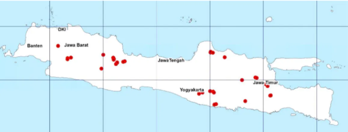 Gambar 1. Persebaran kutu putih P. manihoti di Pulau Jawa