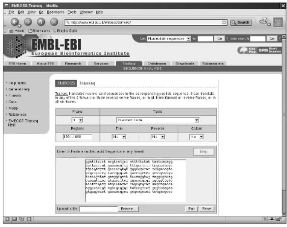 Figure 1.6The EMBOSS/Transeq page at the EBI.