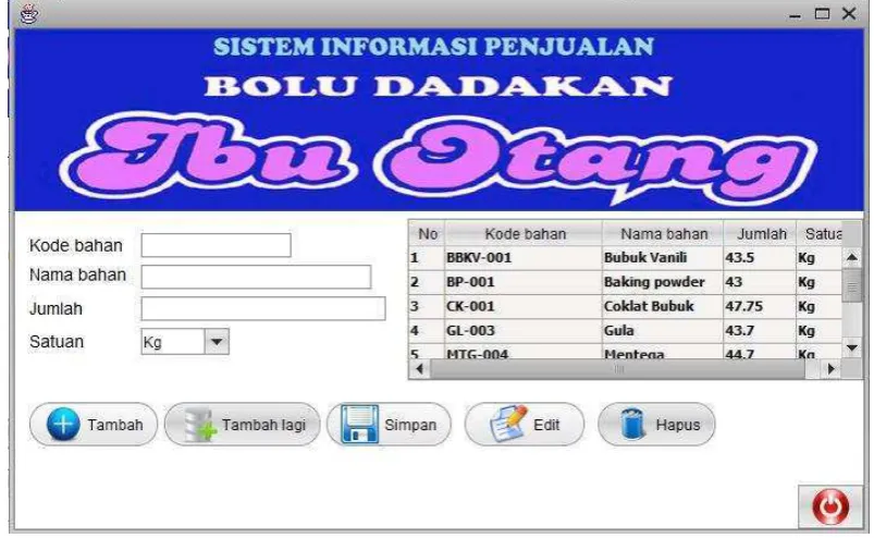 Gambar 4.13 Tampilan Form Bahan 