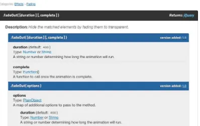 Figure 2-4. The jQuery documentation for the fadeOut() method
