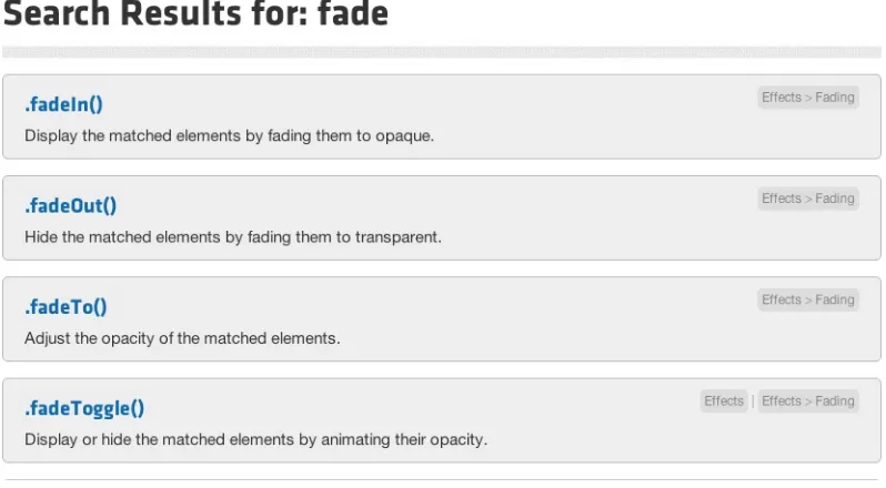Figure 2-5. The documentation search results for “fade”