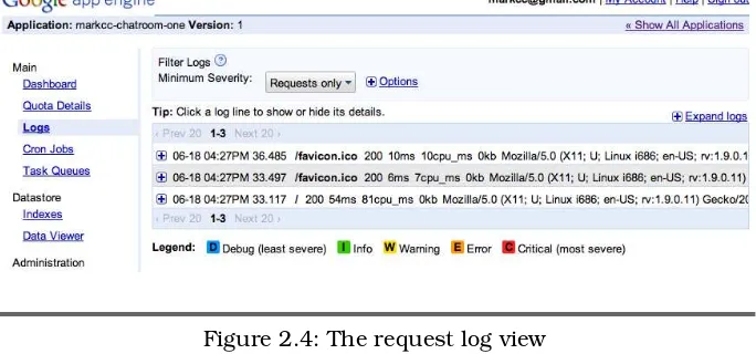 Figure 2.4: The request log view