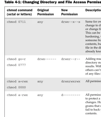 Table 4-1: Changing Directory and File Access Permission (continued)