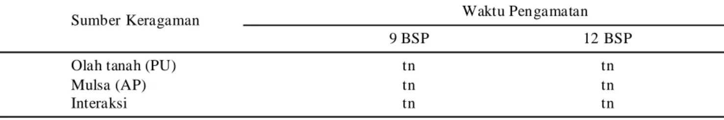 Tabel 1. Ringkasan analisis ragam respirasi tanah (mg  jam -1  m -2 ) saat tanaman tebu berumur 9 dan 12 BSP