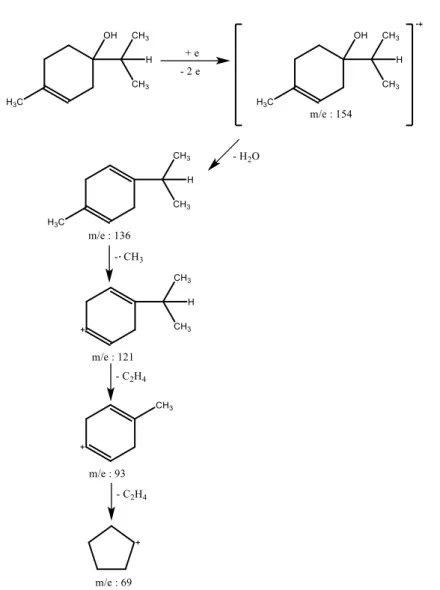 Gambar 9 Fragmentasi senyawa terpineol (Sinambela, 2012) 