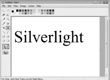 Figure 2-1. The word "Silverlight" displayed by Paint, apixel based tool