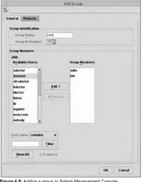 Figure 4.8: Adding a group in Solaris Management Console