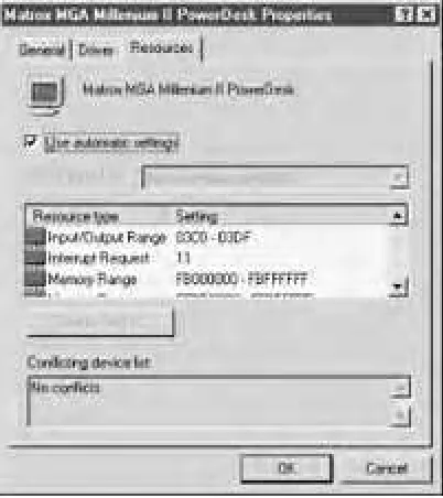 Figure 1-10. The Properties sheet for a device lists all resources allocated to that device