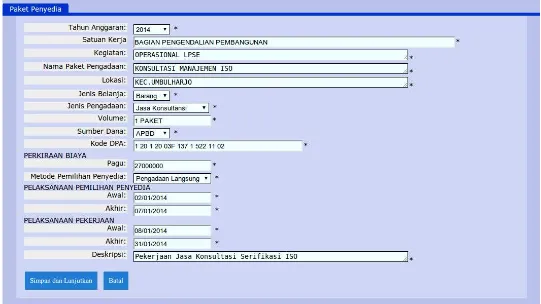 Gambar 3.3. Contoh input data Rencana Umum Pengadaan Tab Penyedia. 