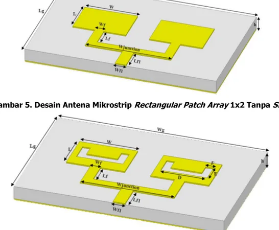 Gambar 6. Desain Antena Mikrostrip  Rectangular Patch Array  1x2 dengan U- Slot . 