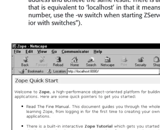 Figure 2-4: Starting Zope quickly with the Zope Quick Start