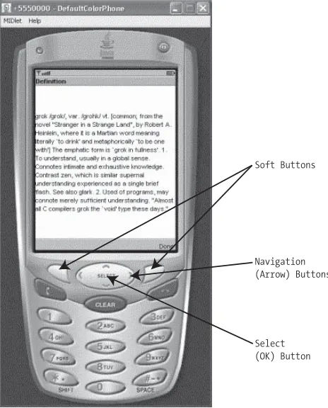 Figure 2-2. Buttons on the J2ME Wireless Toolkit emulator