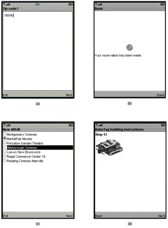 Figure 5-2. The four children of Screen: (a) TextBox, (b) Alert, (c) List, and (d) Form