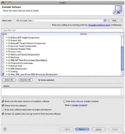 Figure 2-4. Select the Web, Java Web, and Java EE tools packages from the list of available software updates for Eclipse