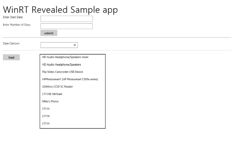 Figure 2-11. Sample app running with devices loaded