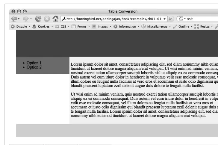 Figure 1-4. Page converted to XHTML and CSS using div elements and the CSS float property