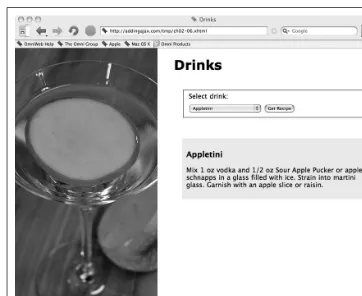 Figure 2-2. Drinks application displaying recipe retrieved using Ajax request and incorporated withinnerHTML